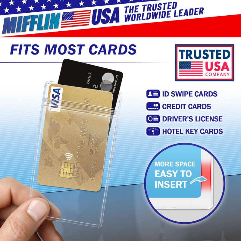 Mifflin-USA Plastic Waterproof ID Badge Holders (Clear, 2.25x3.5 Inch, 100 Pack), Vertical Hanging Name Card Holder with Zipper, Resealable Bulk Nametag Holders - Image 4